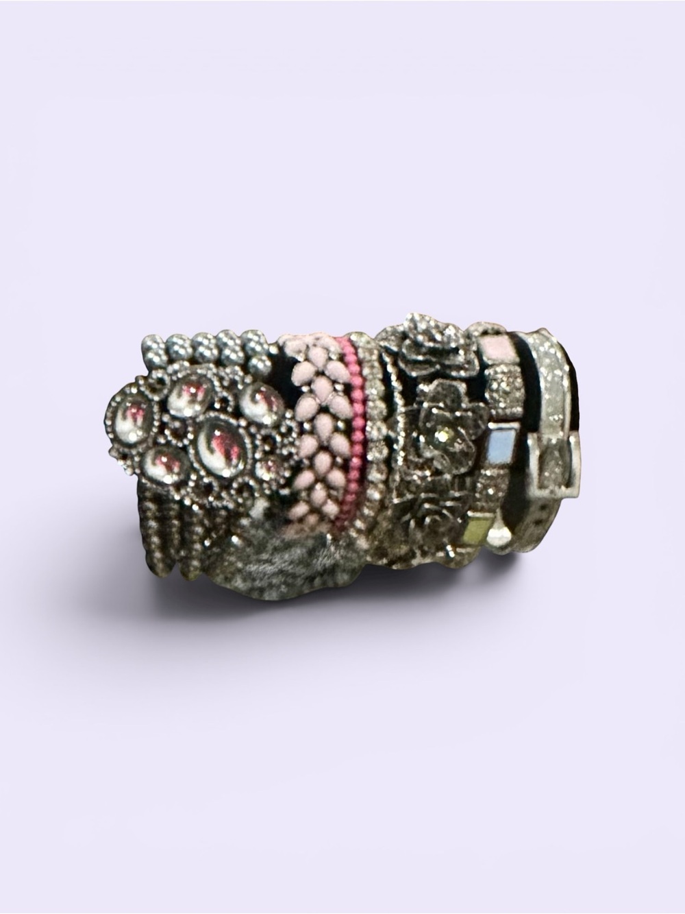 Signature Faith Pink & Silver Beaded Bracelet Stack Statement Arm Party Set